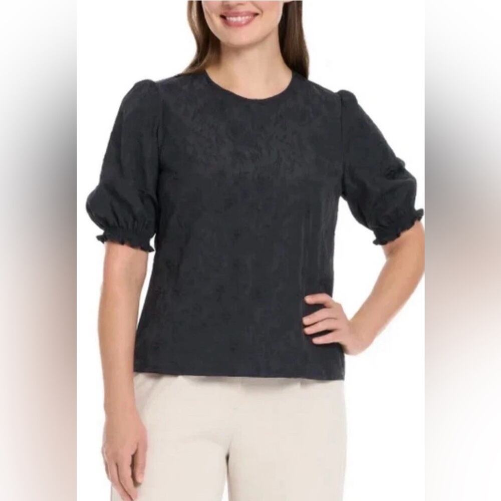 NWT Ted Baker Ladies' Short Sleeve Elegant Black Puff Sleeve Top M